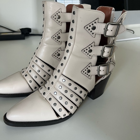 Coach Shoes - Coach Cream Ankle Boots with Buckle Accents